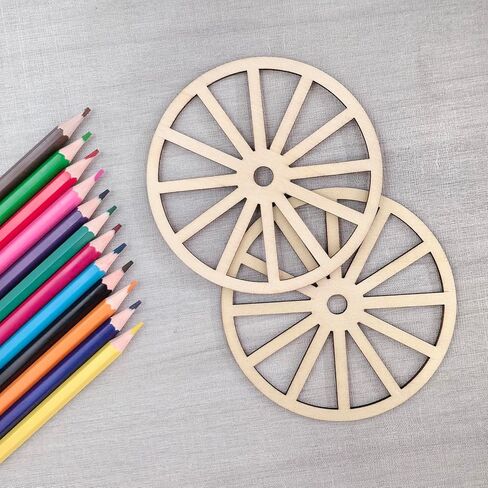 30 Pack 4 Inch Wood Wagon Wheel Cutouts Unfinished Wood Wagon Wheel Crafts Wooden Wagon Wheel Hanging Ornaments DIY Wagon Wheel Craft Gift Tags for Home Party Decoration in Saudi Arabia