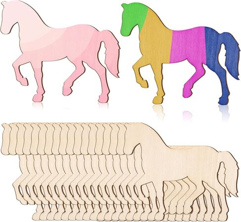 20 Pcs Wooden Horse, 4 Inch Horse Ornaments Unfinished Wood Wood Running Horses Cutouts for Making Gift Tags Home Party Decoration in Saudi Arabia