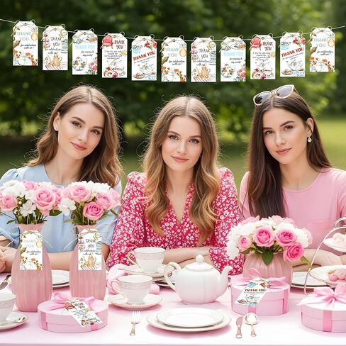 Tea Party Thank You Tags 50PCS Tea Party Gift Tags with Hemp Rope Floral Teapot Paper Hanging Labels for Birthday Wedding Bridal Baby Shower Spring Garden Afternoon Tea Themed Decorations in Kuwait