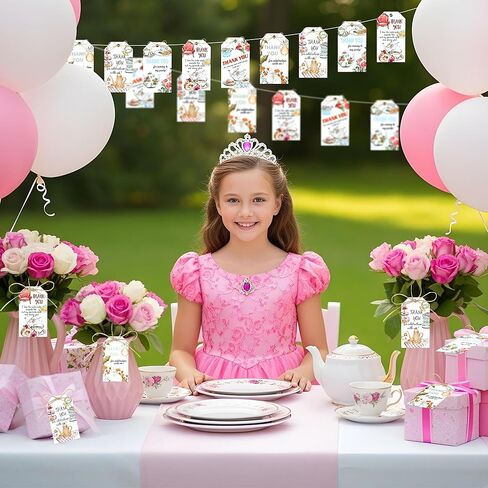 Tea Party Thank You Tags 50PCS Tea Party Gift Tags with Hemp Rope Floral Teapot Paper Hanging Labels for Birthday Wedding Bridal Baby Shower Spring Garden Afternoon Tea Themed Decorations in Kuwait