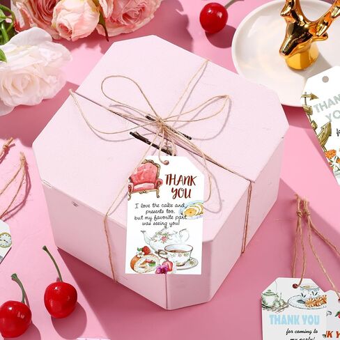 Tea Party Thank You Tags 50PCS Tea Party Gift Tags with Hemp Rope Floral Teapot Paper Hanging Labels for Birthday Wedding Bridal Baby Shower Spring Garden Afternoon Tea Themed Decorations in Kuwait