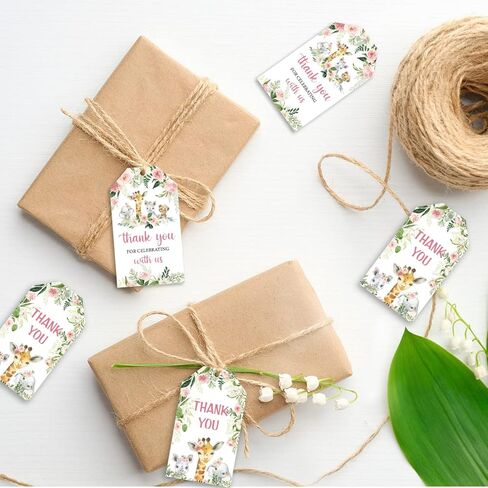 100Pcs Thank You Favor Tags, Jungle Safari Baby Shower Thank You Tags Jungle Animals Safari Baby Girl Shower Decorations Birthday Party Supplies in Saudi Arabia