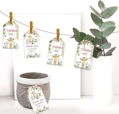 100Pcs Thank You Favor Tags, Jungle Safari Baby Shower Thank You Tags Jungle Animals Safari Baby Girl Shower Decorations Birthday Party Supplies in Saudi Arabia