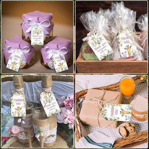 100Pcs Thank You Favor Tags, Jungle Safari Baby Shower Thank You Tags Jungle Animals Safari Baby Girl Shower Decorations Birthday Party Supplies in Saudi Arabia