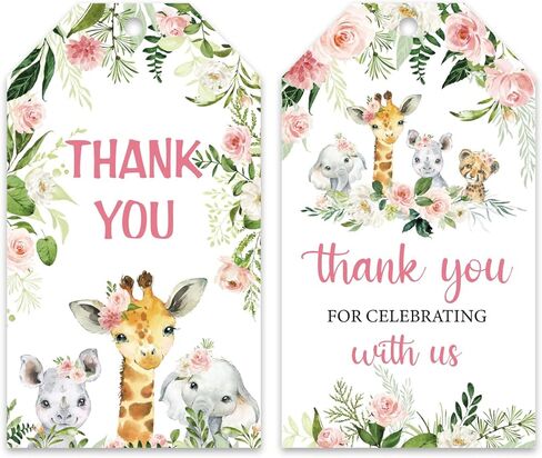 100Pcs Thank You Favor Tags, Jungle Safari Baby Shower Thank You Tags Jungle Animals Safari Baby Girl Shower Decorations Birthday Party Supplies in Saudi Arabia