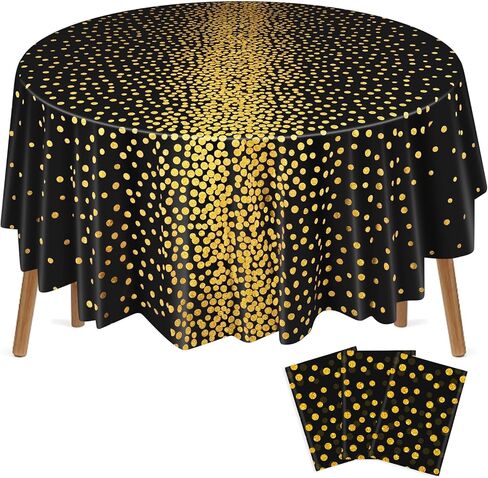 VitalCozy 6 Pcs Round Dot Tablecloth 84 Inch Plastic Table Cover Polka Dot Confetti Tablecloths for Valentine's Day Graduation Wedding Birthday Spring Easter Party Supplies (Blue and Gold) in Saudi Arabia