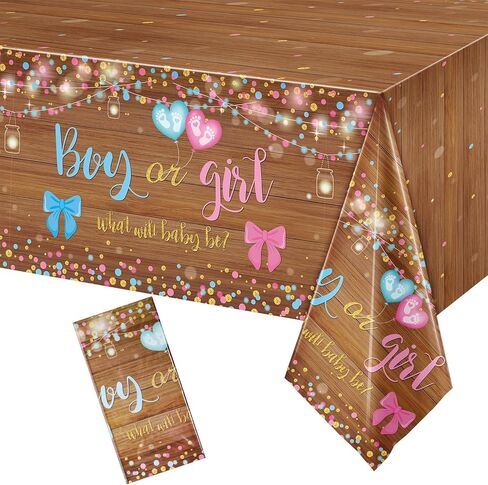 Tiamon 3 Pcs Gender Reveal Table Cloths - Boots or Bows Gender Reveal Decorations Party Supplies 54 x 108 in Plastic Pink and Blue Disposable Boy Girl What Will Baby Be Table Cover Cowboy Baby Shower in Saudi Arabia