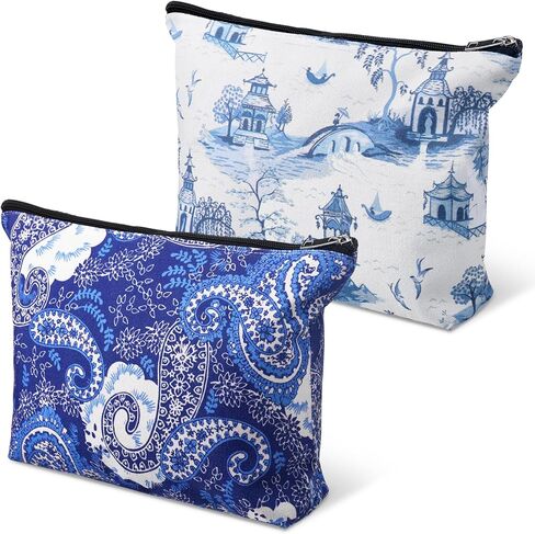 2 Pcs Empty American Mahjong Tile Bags White Blue Printed Thickened Soft Bags Suitable for 166 Standard Size American Mahjong Tiles and Accessories 13 x 3.2 x 7.8 Inch Cases Only in Saudi Arabia