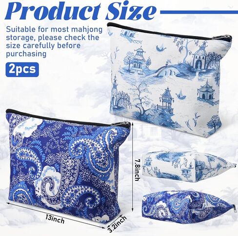 2 Pcs Empty American Mahjong Tile Bags White Blue Printed Thickened Soft Bags Suitable for 166 Standard Size American Mahjong Tiles and Accessories 13 x 3.2 x 7.8 Inch Cases Only in Saudi Arabia