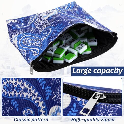 2 Pcs Empty American Mahjong Tile Bags White Blue Printed Thickened Soft Bags Suitable for 166 Standard Size American Mahjong Tiles and Accessories 13 x 3.2 x 7.8 Inch Cases Only in Saudi Arabia
