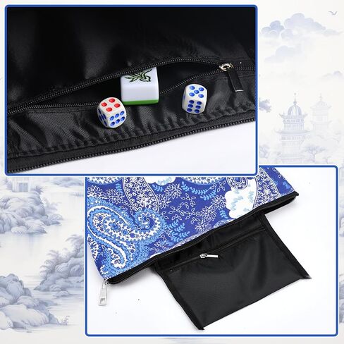2 Pcs Empty American Mahjong Tile Bags White Blue Printed Thickened Soft Bags Suitable for 166 Standard Size American Mahjong Tiles and Accessories 13 x 3.2 x 7.8 Inch Cases Only in Saudi Arabia