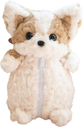 ZQW Cute 3D Fuzzy Dog Plush Pencil Case - Adorable Animal Pouch Makeup Cosmetics Organizer, Kawaii Desk Decor for Travel (Light brown) in Saudi Arabia