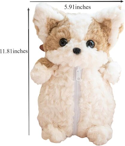 ZQW Cute 3D Fuzzy Dog Plush Pencil Case - Adorable Animal Pouch Makeup Cosmetics Organizer, Kawaii Desk Decor for Travel (Light brown) in Saudi Arabia