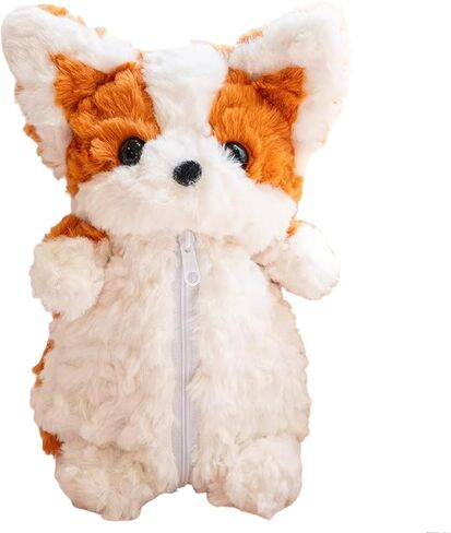 ZQW Cute 3D Fuzzy Dog Plush Pencil Case - Adorable Animal Pouch Makeup Cosmetics Organizer, Kawaii Desk Decor for Travel (Light brown) in Saudi Arabia