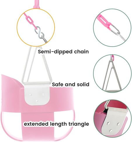 nets Tribe59 High Back Full Bucket Toddler Swing Seat with Heavy Duty Plastic Coated Chains, Fully Assembled for Playground Swing Set Accessories, Outside, Backyard (Pink) in Saudi Arabia