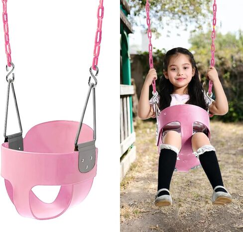 nets Tribe59 High Back Full Bucket Toddler Swing Seat with Heavy Duty Plastic Coated Chains, Fully Assembled for Playground Swing Set Accessories, Outside, Backyard (Pink) in Saudi Arabia