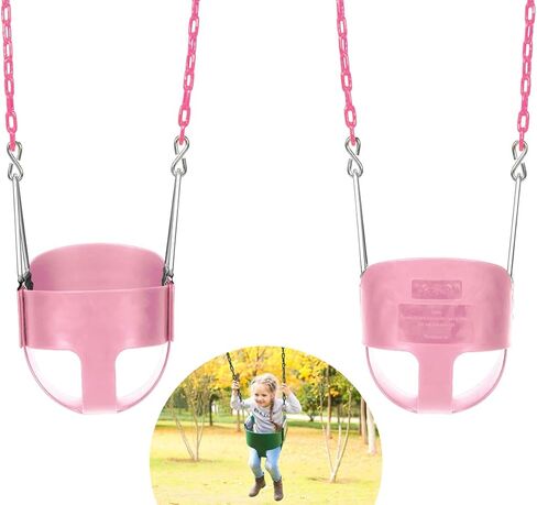 nets Tribe59 High Back Full Bucket Toddler Swing Seat with Heavy Duty Plastic Coated Chains, Fully Assembled for Playground Swing Set Accessories, Outside, Backyard (Pink) in Saudi Arabia