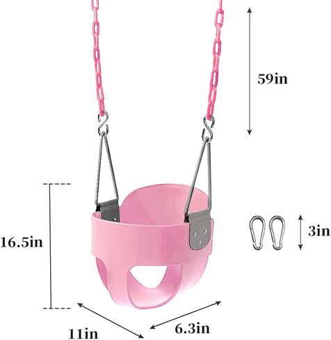 nets Tribe59 High Back Full Bucket Toddler Swing Seat with Heavy Duty Plastic Coated Chains, Fully Assembled for Playground Swing Set Accessories, Outside, Backyard (Pink) in Saudi Arabia