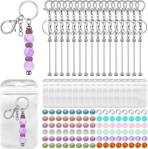 128 Pcs Beadable Keychains Kit, DIY Blank Keychains Bulk for Keychain Making Accessories Keychain Bars for Women Men Bracelet Necklace DIY Crafts Making in Saudi Arabia