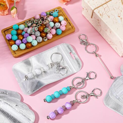 128 Pcs Beadable Keychains Kit, DIY Blank Keychains Bulk for Keychain Making Accessories Keychain Bars for Women Men Bracelet Necklace DIY Crafts Making in Saudi Arabia