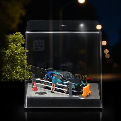 WAVEIST 1/64 Diorama Street Scene with Acrylic Cover,Including A Doll and Other Accessories,Excluded Model Car. (Manhole Cover Railing) in Kuwait