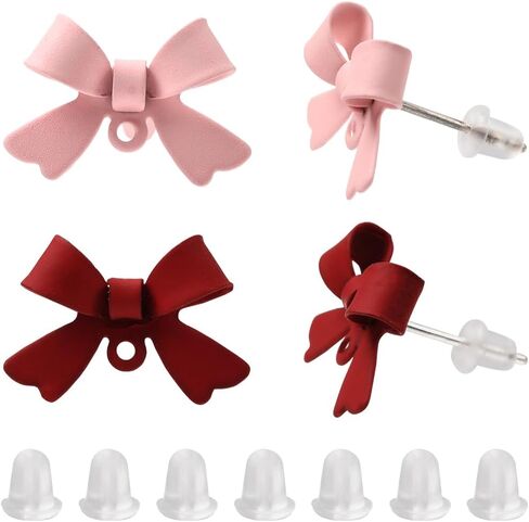 Beebeecraft 1 صندوق 32 قطعة أقراط القوس المشاركات سبيكة الوردي والأحمر Bowknot مسمار النتائج القرط مع 925 دبابيس الفضة الاسترليني وحلقة لصنع المجوهرات لوازم الحرف اليدوية in Saudi Arabia