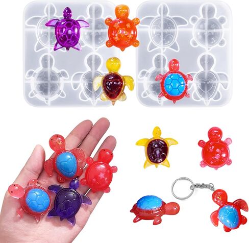 Mini Sea Turtle Resin Mold, 2PCS 4-Cavity Cute Tortoise Silicone Mould, 3D Ocean Animal Theme Epoxy Mold for DIY Craft, Keychain, Cake Toppers, Fairy Garden Dollhouse Micro Landscape Decor in Saudi Arabia