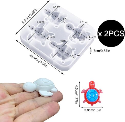 Mini Sea Turtle Resin Mold, 2PCS 4-Cavity Cute Tortoise Silicone Mould, 3D Ocean Animal Theme Epoxy Mold for DIY Craft, Keychain, Cake Toppers, Fairy Garden Dollhouse Micro Landscape Decor in Saudi Arabia
