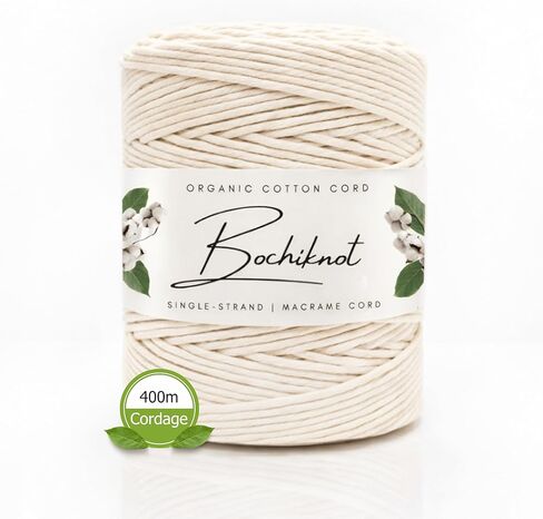 BOCHIKNOT Macrame Cord 3mm x 650yds Bulk Roll - Natural Single Strand Macrame Cotton Cord - Macrame Supply - Large Roll of Macrame Cotton Rope for Knotting, Wall Hangings, Plant Hangers (Natural) in Saudi Arabia