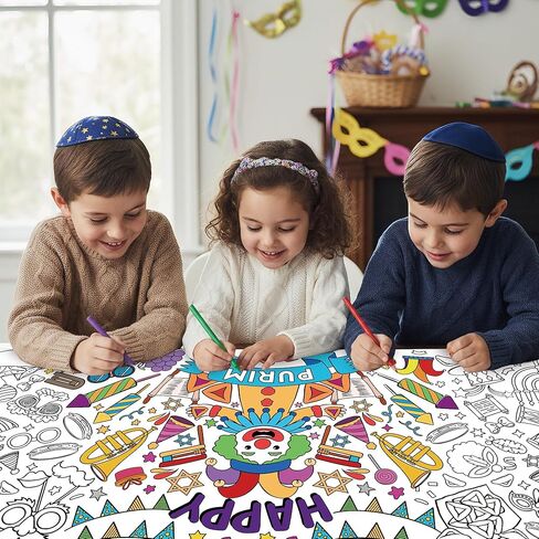 Jumbo Purim Coloring Poster for Kids - Huge Happy Purim Blank Paper Banner Large Coloring Table Cover for Classroom Home Jewish Carnival Holiday Party DIY Art Craft Activity Supplies Favor 55 x 23.6 in Saudi Arabia