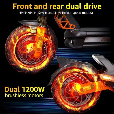 Electric Scooter Adult, 1600W*2 Dual Motor RZ1000, Up to 40-50 Miles Long Range/MAX Speed 31 Mph, 10.5'' Off Road Tires with 1152Wh Battery & Dual Suspension Commuting Fast Electric Scooter in Saudi Arabia