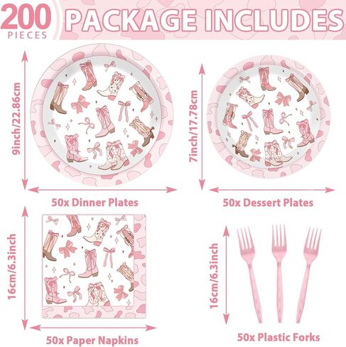 200Pcs Coquette Bow Cowgirl Boots Party Supplies Western Cowgirl Plates and Napkins Disposable Pink Bowknot Rodeo Tableware Bachelorette for Girls Set Decorations Supplies Baby Shower Serve 50 in Saudi Arabia
