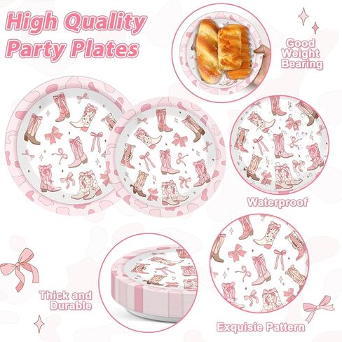 200Pcs Coquette Bow Cowgirl Boots Party Supplies Western Cowgirl Plates and Napkins Disposable Pink Bowknot Rodeo Tableware Bachelorette for Girls Set Decorations Supplies Baby Shower Serve 50 in Saudi Arabia