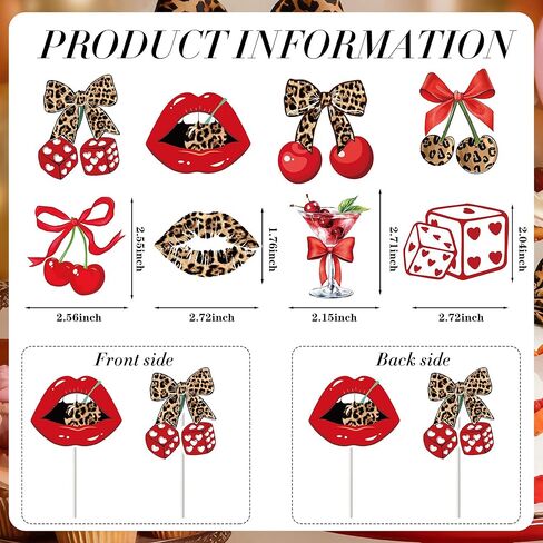 الفهد طباعة زينة عيد ميلاد - 32 جهاز كمبيوتر شخصى الأحمر الفهد الكرز كب كيك مجموعة مع الشفاه كعكة كب كيك الحلوى ديكور الحلو خمر لوازم الحفلات للنساء الفتيات ليلة العازبة in Kuwait