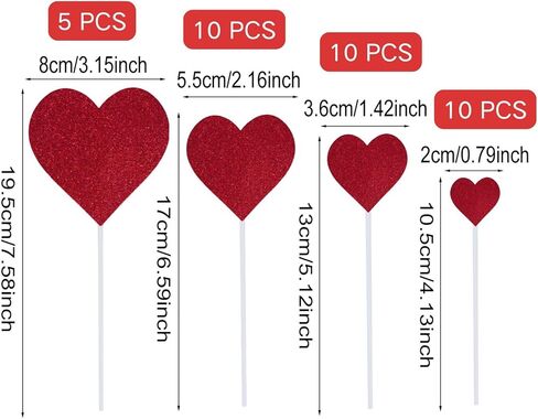 Sucrain 35Pcs Glitter Heart Cupcake Toppers, Glitter Sweet Red Heart Cupcake Pick Decorations Valentine's Day Cake Decorations for Wedding Engagement Bridal Shower Birthday Party Cake Decorations in Saudi Arabia