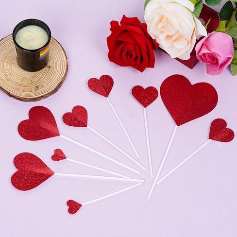 Sucrain 35Pcs Glitter Heart Cupcake Toppers, Glitter Sweet Red Heart Cupcake Pick Decorations Valentine's Day Cake Decorations for Wedding Engagement Bridal Shower Birthday Party Cake Decorations in Saudi Arabia