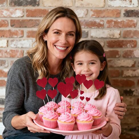 Sucrain 35Pcs Glitter Heart Cupcake Toppers, Glitter Sweet Red Heart Cupcake Pick Decorations Valentine's Day Cake Decorations for Wedding Engagement Bridal Shower Birthday Party Cake Decorations in Saudi Arabia