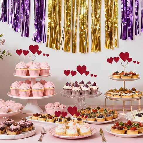 Sucrain 35Pcs Glitter Heart Cupcake Toppers, Glitter Sweet Red Heart Cupcake Pick Decorations Valentine's Day Cake Decorations for Wedding Engagement Bridal Shower Birthday Party Cake Decorations in Saudi Arabia