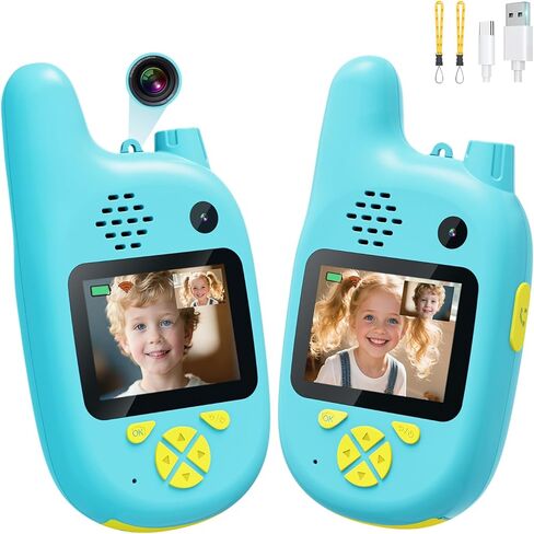 أجهزة اتصال لاسلكية فيديو للأطفال مع كاميرات مزدوجة، 2 حزمة ألعاب أجهزة اتصال لاسلكية قابلة لإعادة الشحن للأطفال للأعمار من 3 إلى 9 سنوات، عيد ميلاد لـ 3 4 5 6 7 8 سنوات للأولاد والبنات، داخلي وخارجي in Saudi Arabia