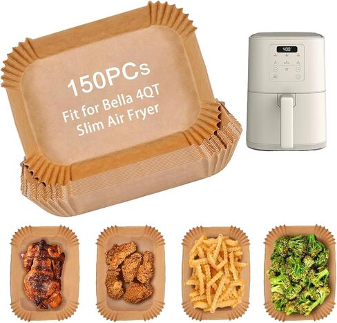 150 Pcs Parchment Paper Air Fryer Paper Liners for bella 4Qt Slim Air Fryer, Airfryer Rectangular Liners Disposable Parchment Baking Paper Iner Nonstick - Oil Proof Easy Cleanup for Cooking in Saudi Arabia