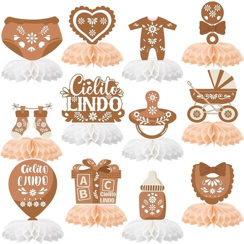 Eaasty 12 Pcs Cielito Lindo Baby Shower Party Decorations Brown Centerpieces for Table Mexican Fiesta Talavera Honeycomb Table Decor for Baby Shower Gender Reveal Party Supplies in Saudi Arabia