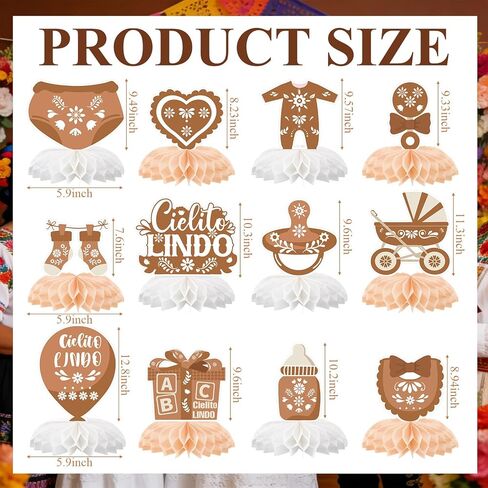 Eaasty 12 Pcs Cielito Lindo Baby Shower Party Decorations Brown Centerpieces for Table Mexican Fiesta Talavera Honeycomb Table Decor for Baby Shower Gender Reveal Party Supplies in Saudi Arabia