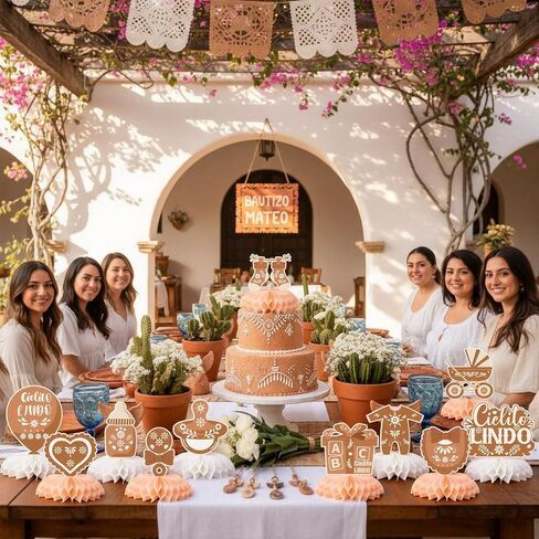 Eaasty 12 Pcs Cielito Lindo Baby Shower Party Decorations Brown Centerpieces for Table Mexican Fiesta Talavera Honeycomb Table Decor for Baby Shower Gender Reveal Party Supplies in Saudi Arabia