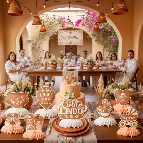 Eaasty 12 Pcs Cielito Lindo Baby Shower Party Decorations Brown Centerpieces for Table Mexican Fiesta Talavera Honeycomb Table Decor for Baby Shower Gender Reveal Party Supplies in Saudi Arabia