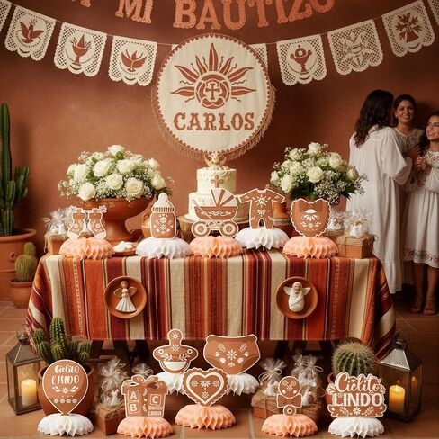 Eaasty 12 Pcs Cielito Lindo Baby Shower Party Decorations Brown Centerpieces for Table Mexican Fiesta Talavera Honeycomb Table Decor for Baby Shower Gender Reveal Party Supplies in Saudi Arabia