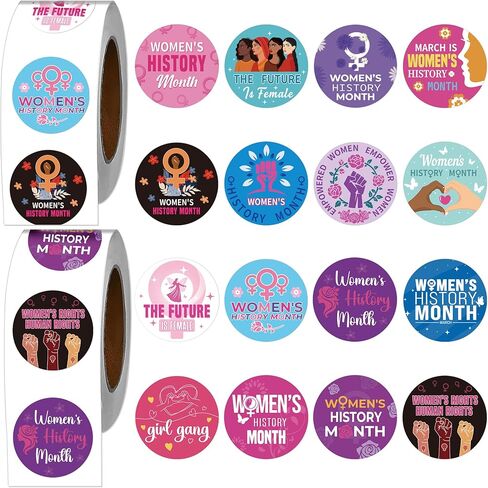 Womens History Month Stickers - 1000Pcs in 2 Rolls DIY Inspirational Stickers, Waterproof Women’s History Month Decals Sticker for Bags Books Water Bottles Laptop Party Supplies Decor in Saudi Arabia