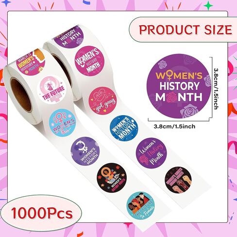 Womens History Month Stickers - 1000Pcs in 2 Rolls DIY Inspirational Stickers, Waterproof Women’s History Month Decals Sticker for Bags Books Water Bottles Laptop Party Supplies Decor in Saudi Arabia
