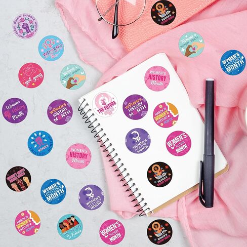 Womens History Month Stickers - 1000Pcs in 2 Rolls DIY Inspirational Stickers, Waterproof Women’s History Month Decals Sticker for Bags Books Water Bottles Laptop Party Supplies Decor in Saudi Arabia