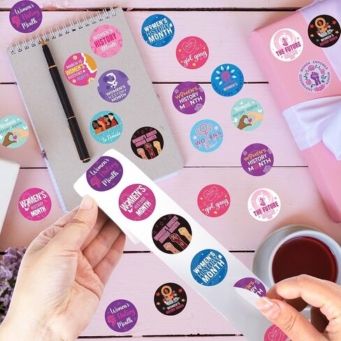Womens History Month Stickers - 1000Pcs in 2 Rolls DIY Inspirational Stickers, Waterproof Women’s History Month Decals Sticker for Bags Books Water Bottles Laptop Party Supplies Decor in Saudi Arabia