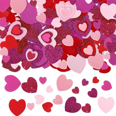 Heart Foam Stickers, 300Pcs Valentine's Day Glitter Heart Stickers, Self Adhesive Foam Sticker Decals for Arts Craft DIY Greeting Card Envelopes Wedding Home Valentines Party Favors Decorations in Saudi Arabia